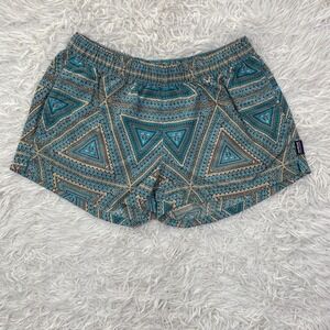 Patagonia Shorts Womens S Blue Geometric Barely Baggies 2.5" Elastic Waist Nylon
